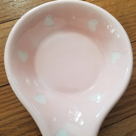 Ceramic Spoon Rest Pink White Hearts - Picture 4 of 8